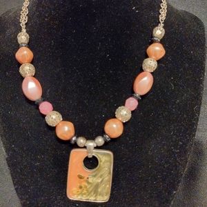 Vintage Kenneth Cole Beads and Enamel Pendant Gold Tone Necklace